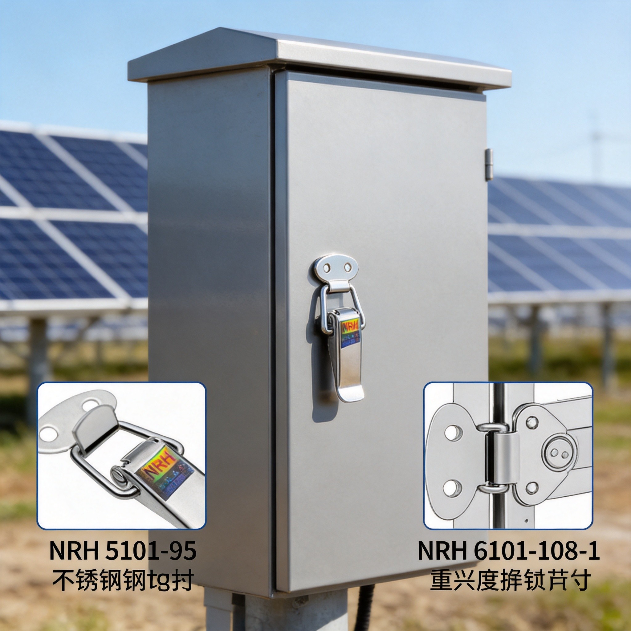 Lift-off hinge and support hinge on outdoor power distribution box door with stainless steel hardware