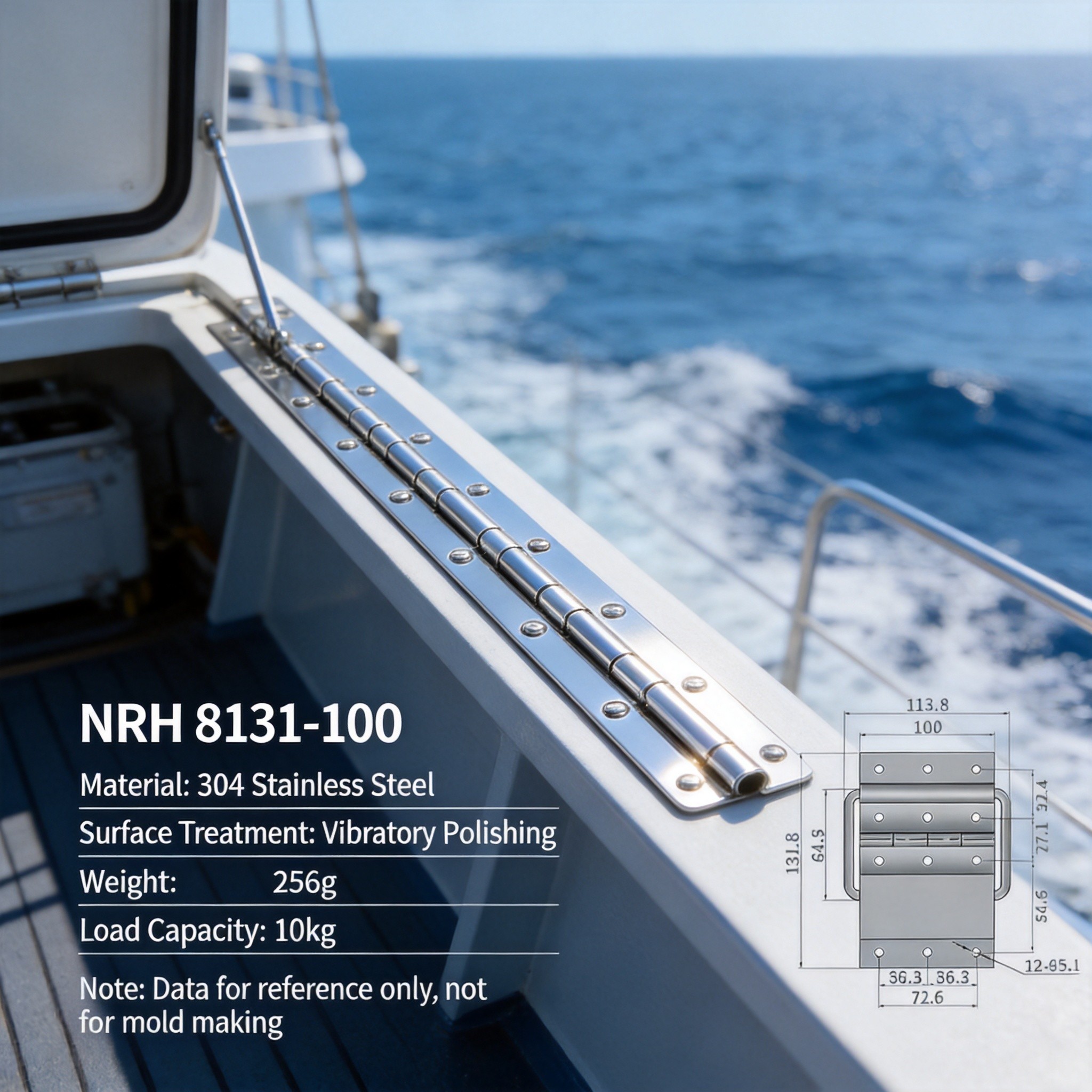 SUS316 piano hinge installed on marine equipment case on ship deck