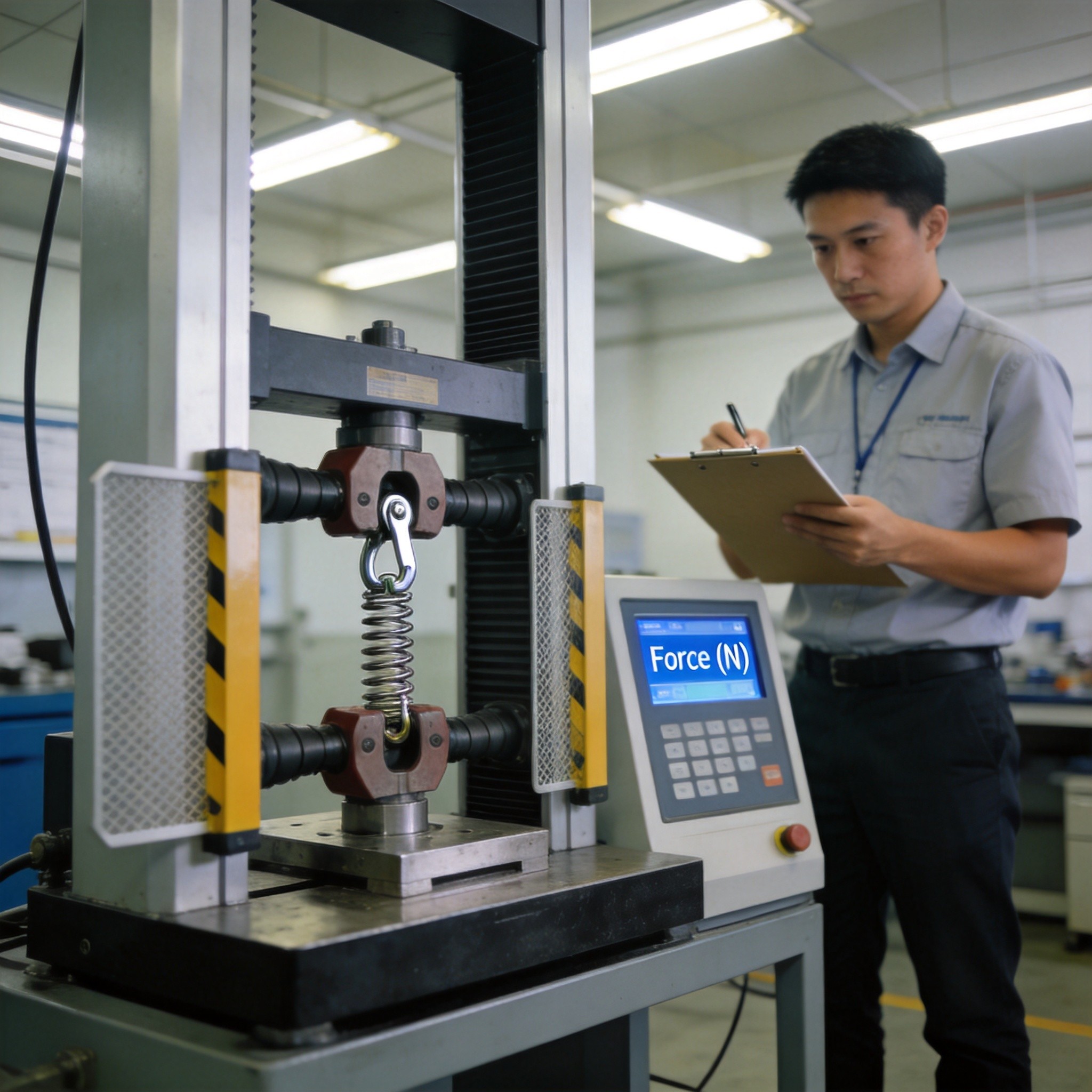 Tensile load testing machine testing spring latch hardware