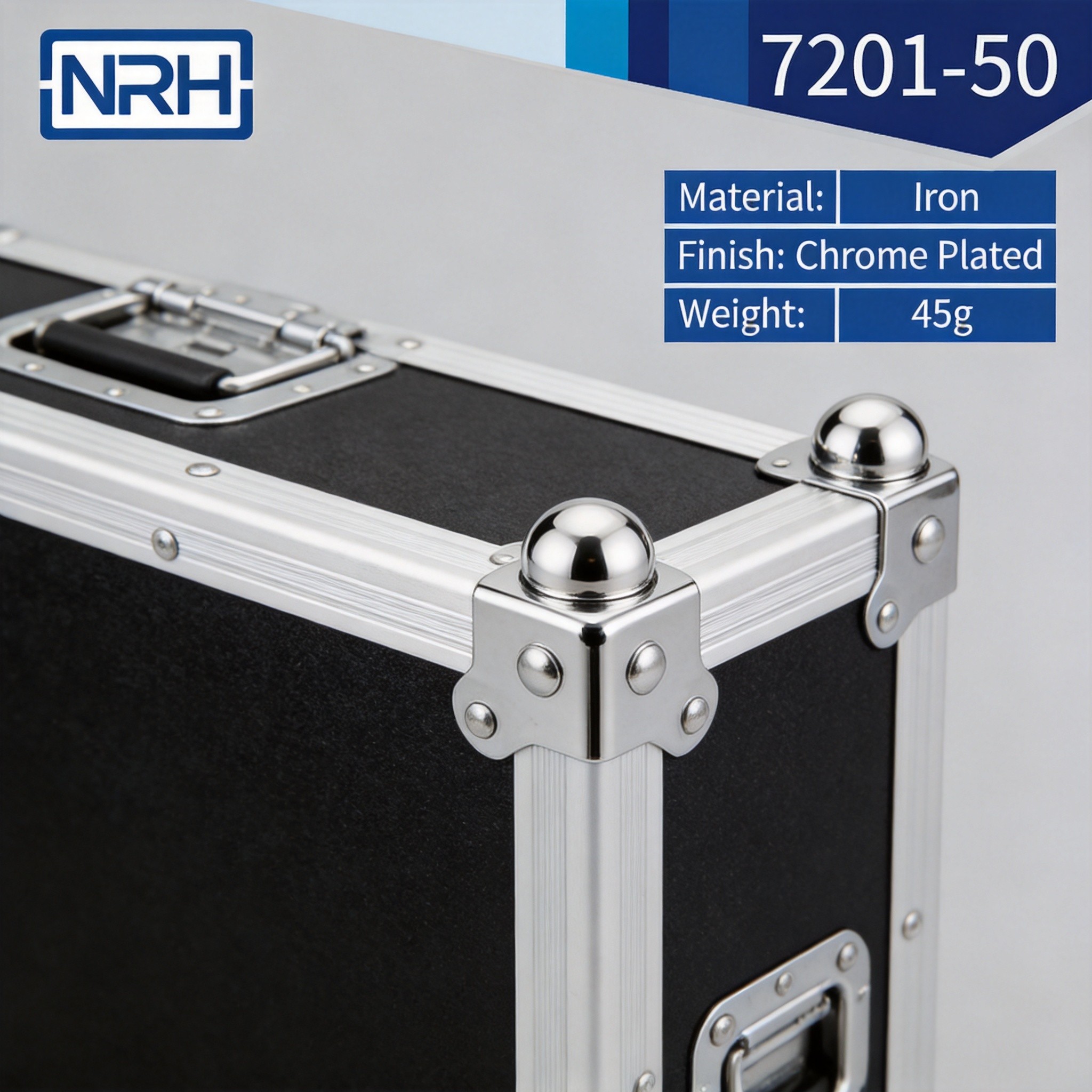 Ball corner protector installed on a transit case