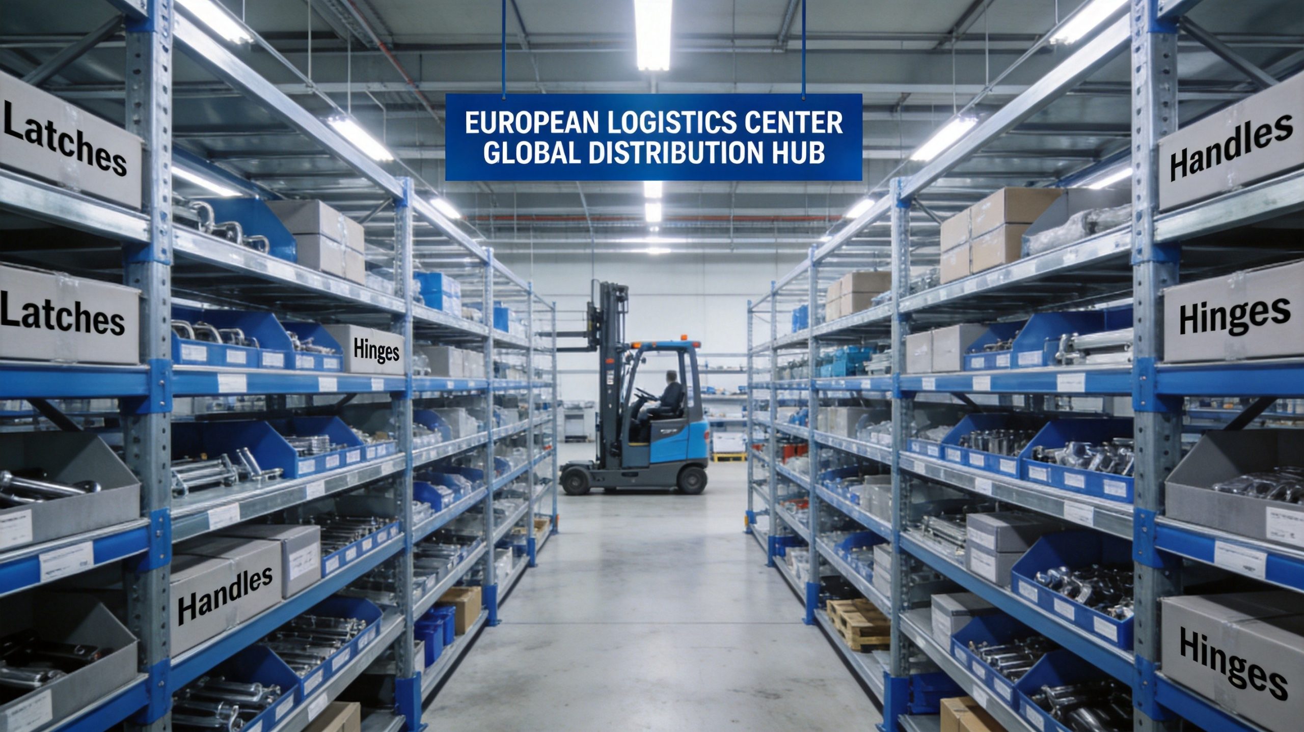 European distribution warehouse stocked with NRH box hardware products