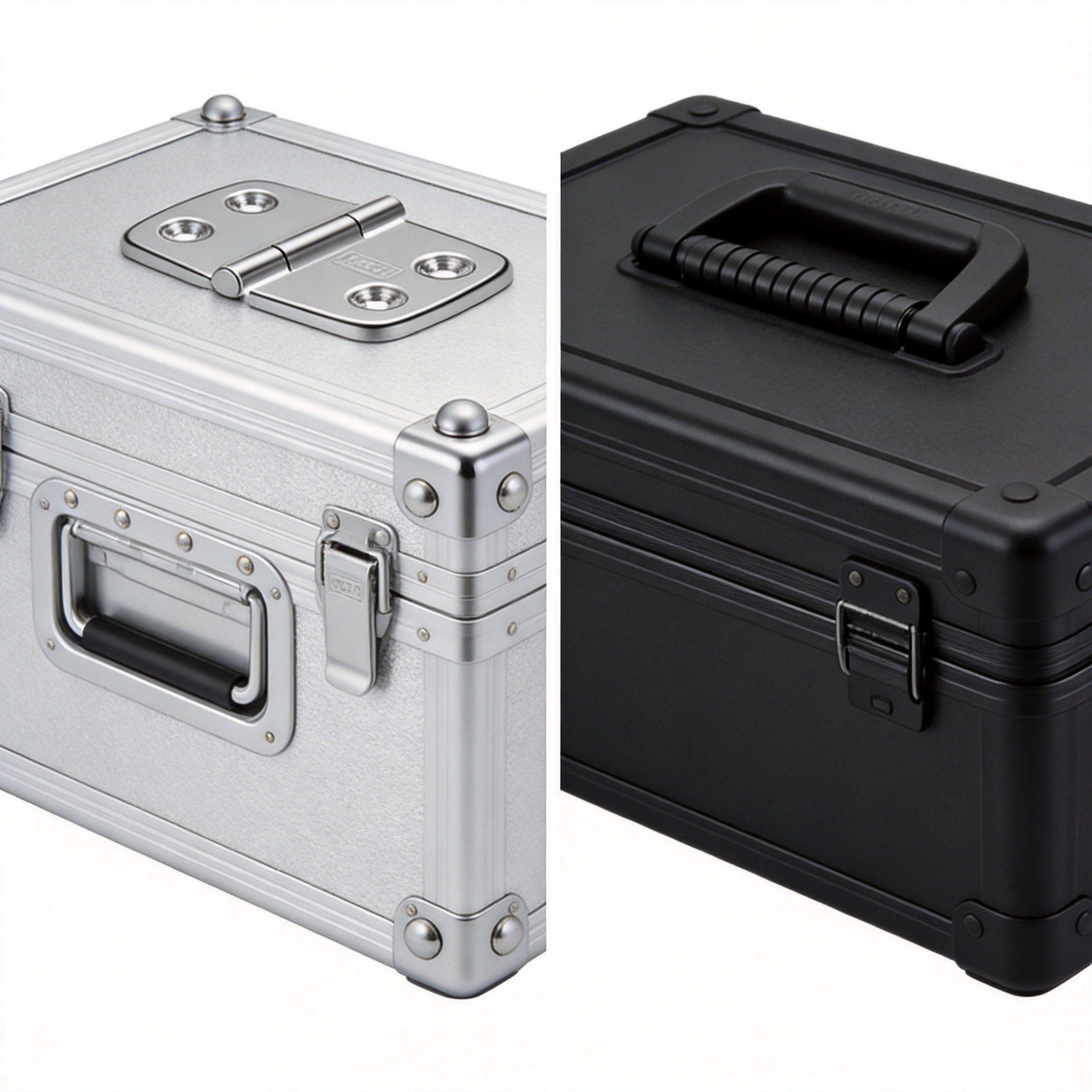 Hinge and handle mounting comparison between aluminum and roto-molded cases