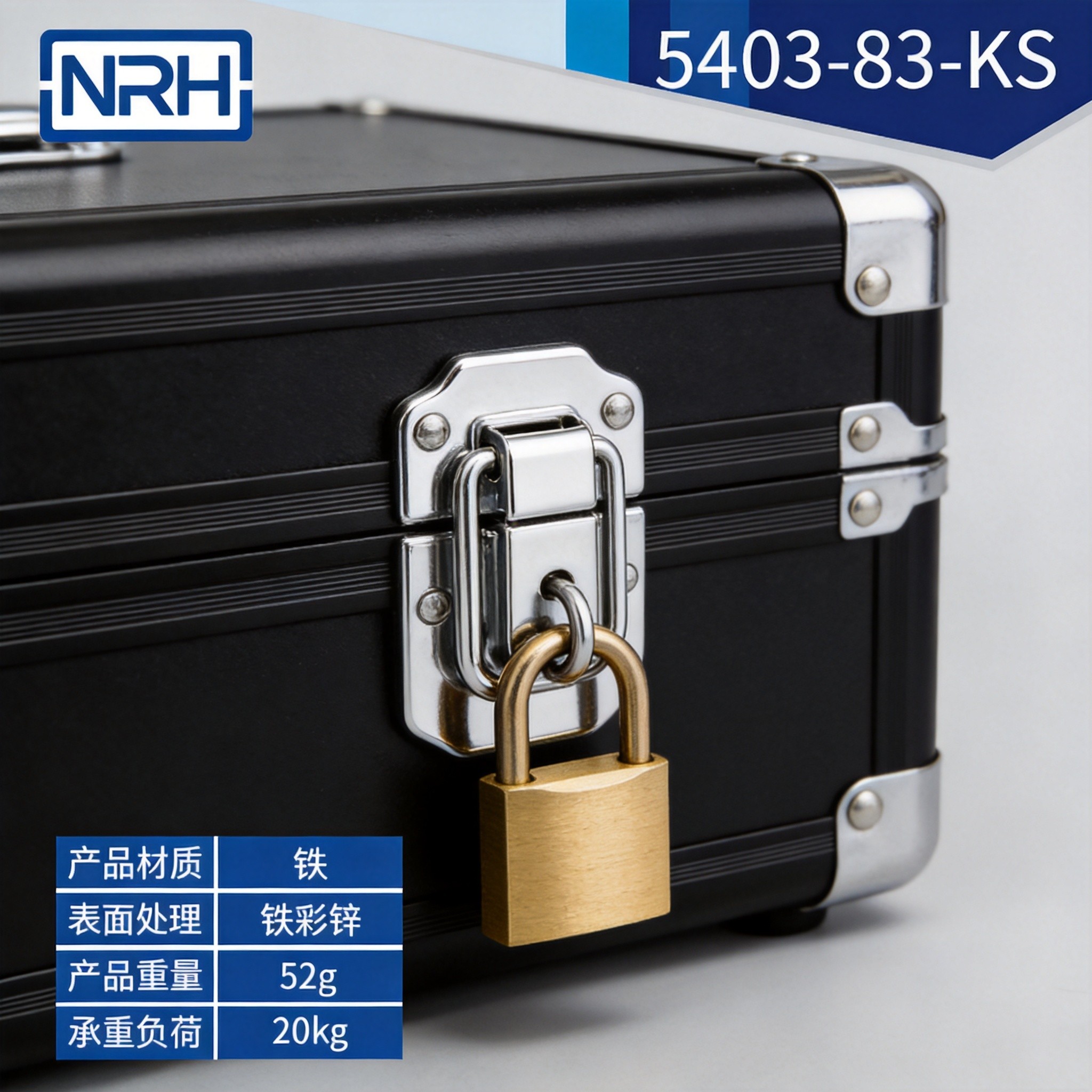 Close-up of padlock shackle passing through a hasp loop on an equipment case