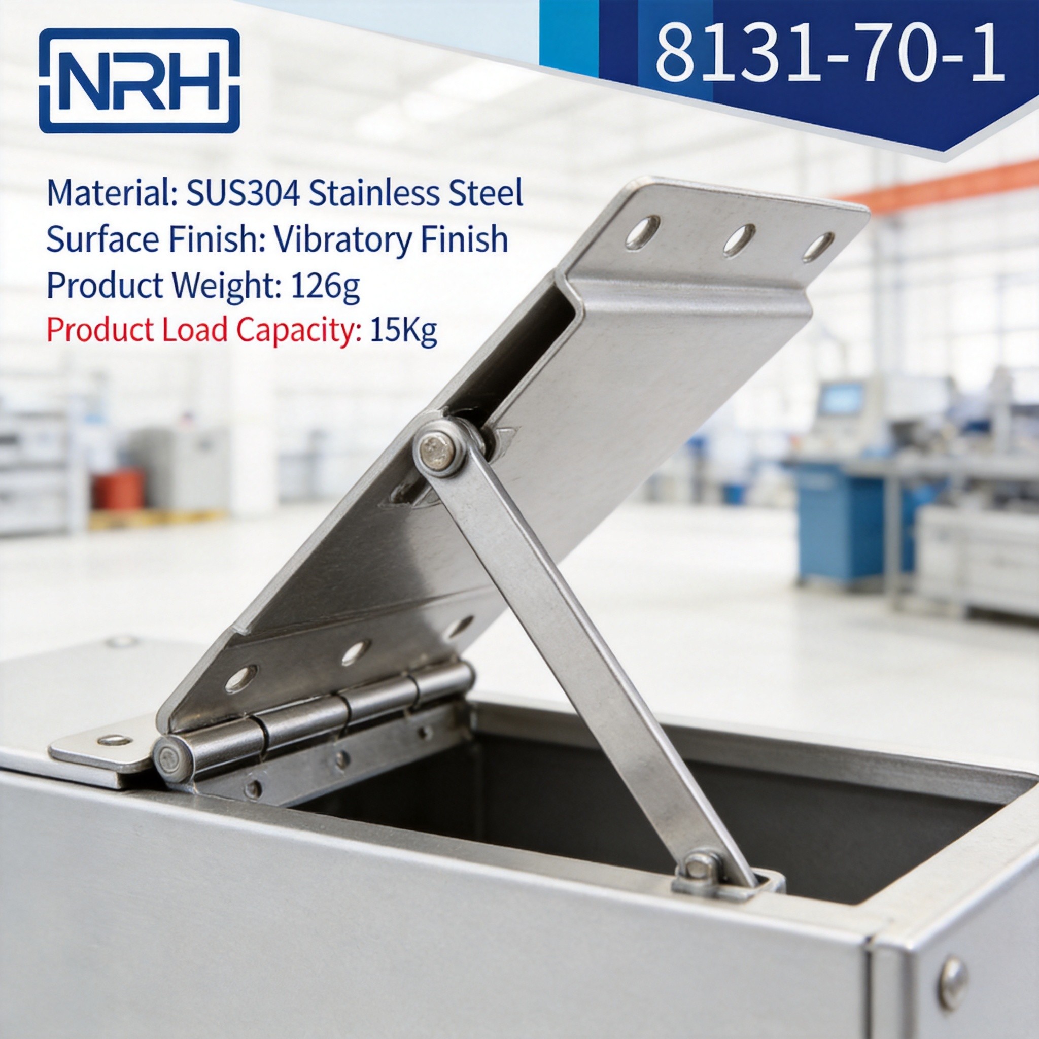 SUS304 stainless steel support hinge with stay arm on aluminum enclosure lid