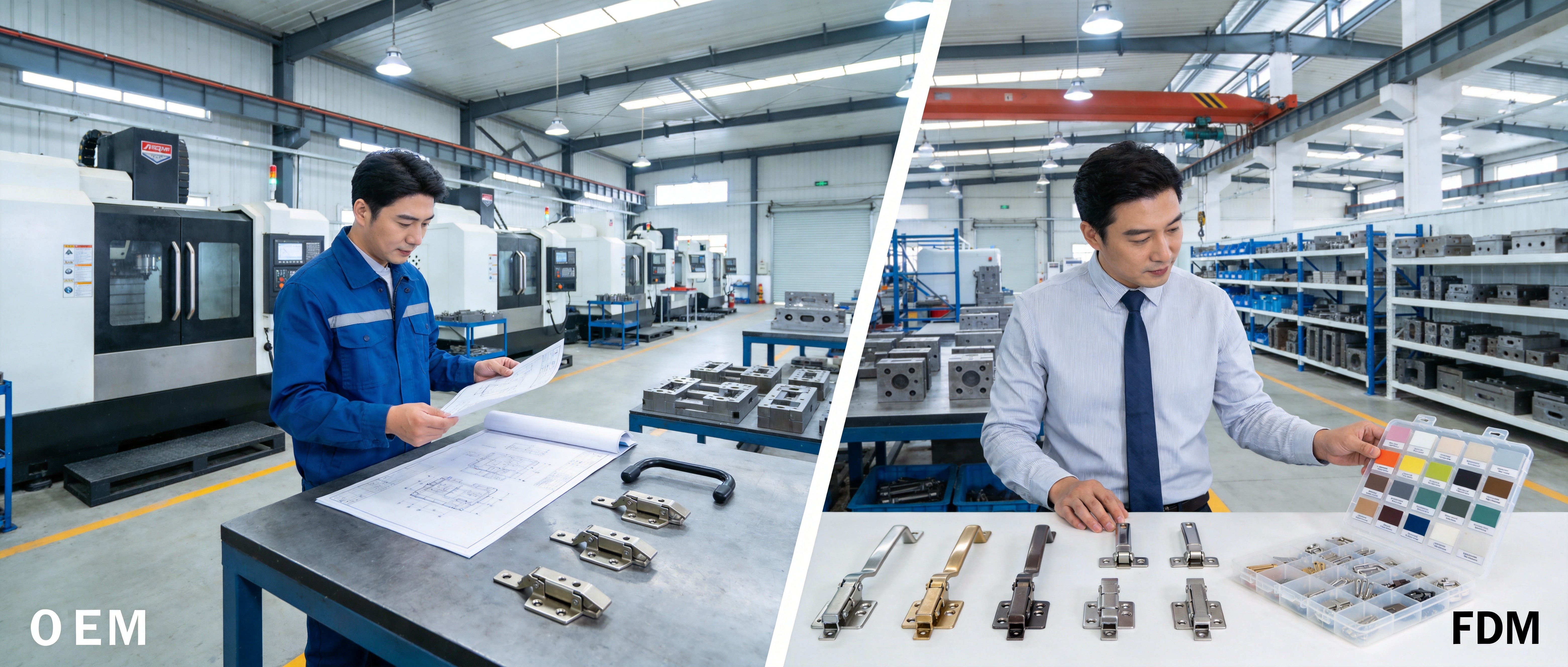 OEM vs ODM case hardware manufacturing comparison showing custom design production and catalog-based customization