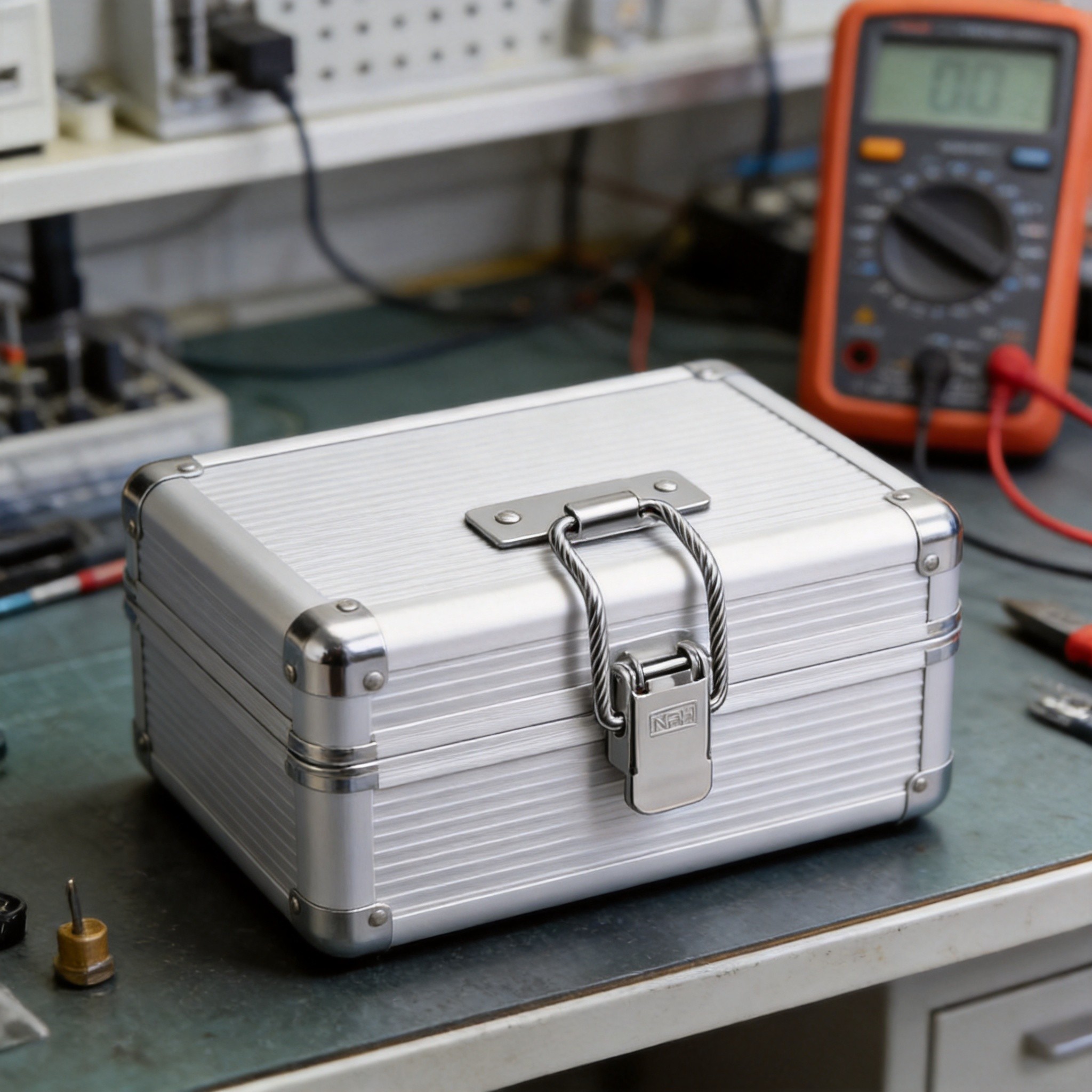 Wire loop toggle latch installed on a small instrument carrying case