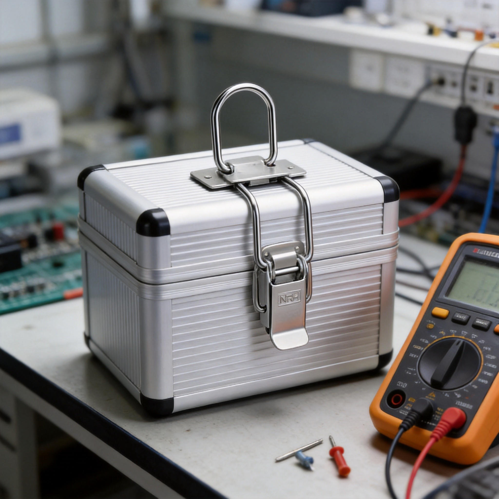 Wire loop toggle latch on a light-duty electronic enclosure