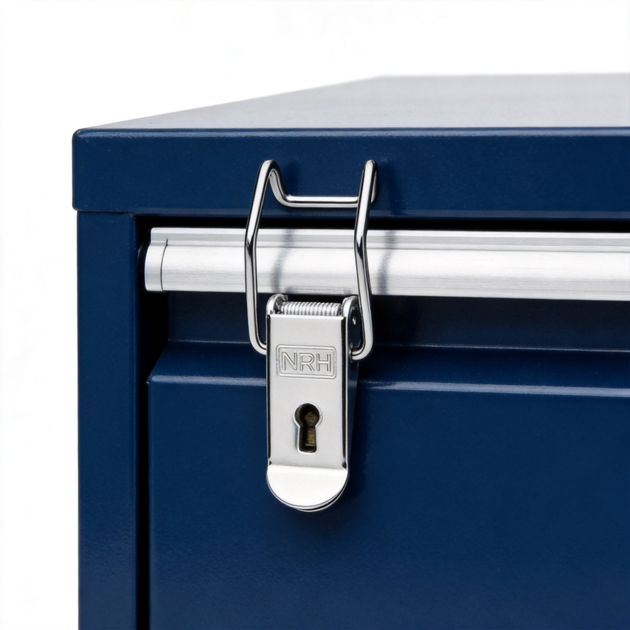 Draw latch with padlock hole mounted on industrial equipment cabinet