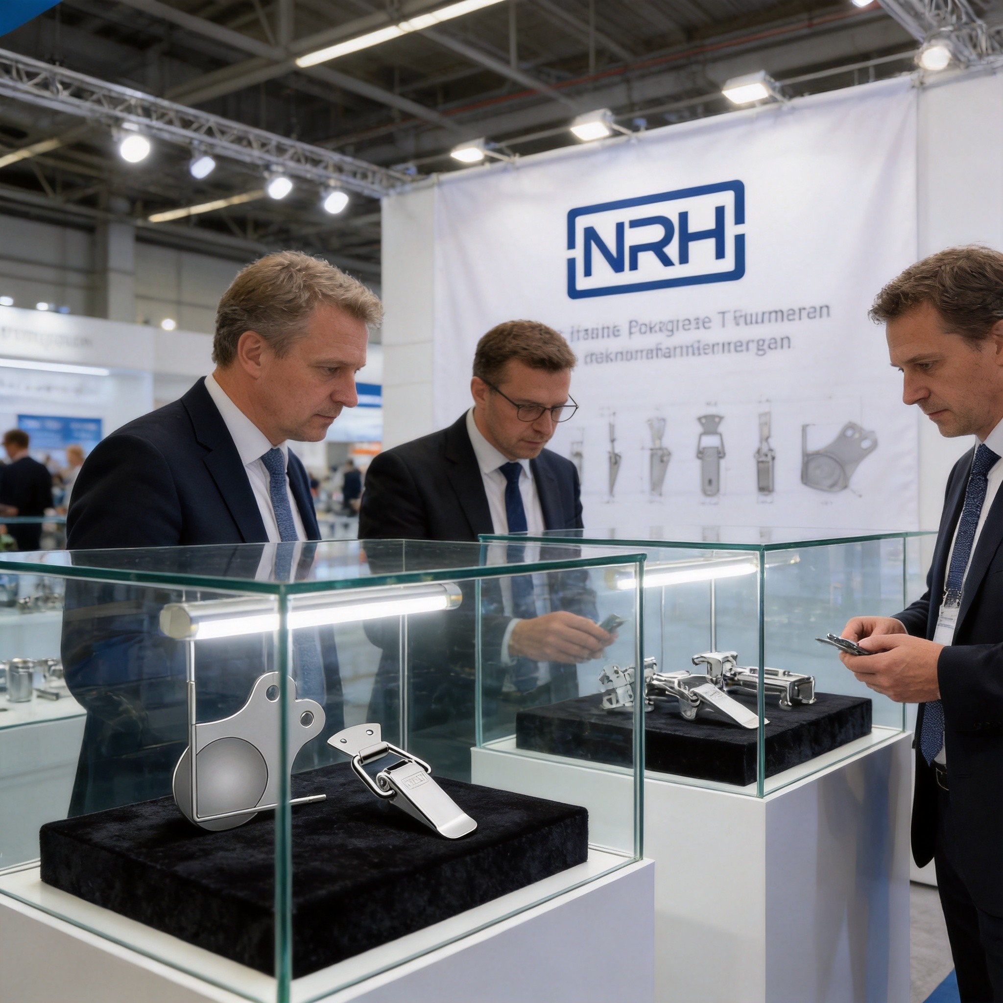NRH case hardware display at FachPack trade show booth in Nuremberg