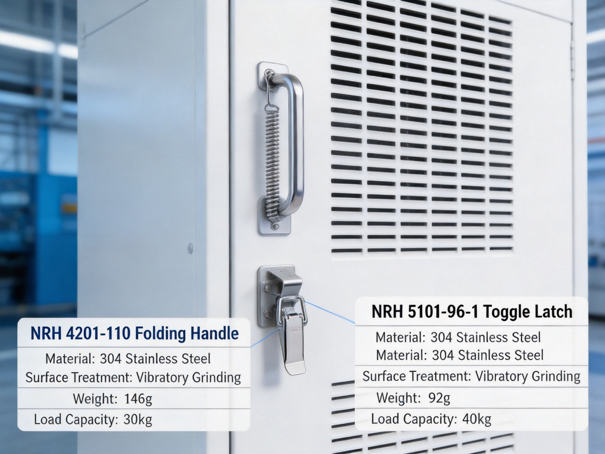 HVAC refrigeration enclosure with stainless steel folding handle and toggle latch hardware for climate equipment