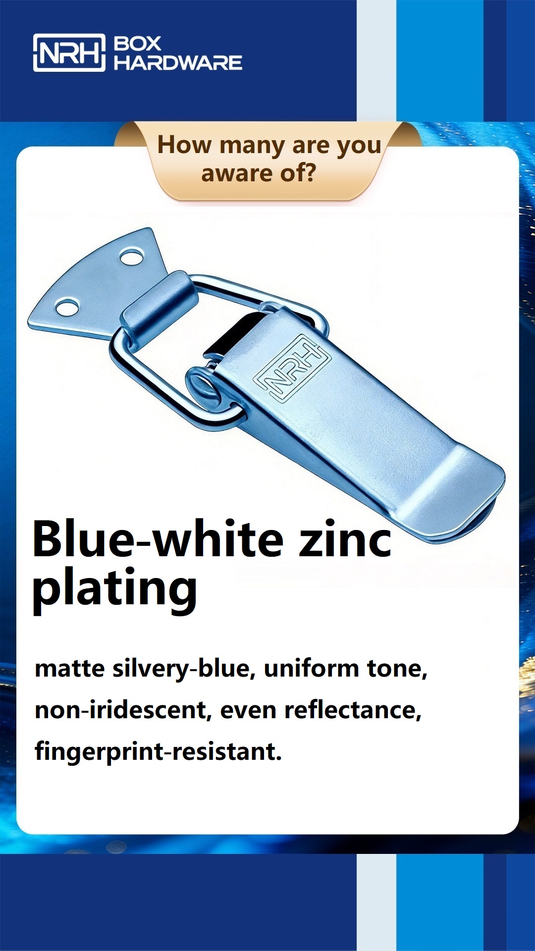 Chrome-plated and nickel-plated case hardware on industrial equipment showing finish quality comparison