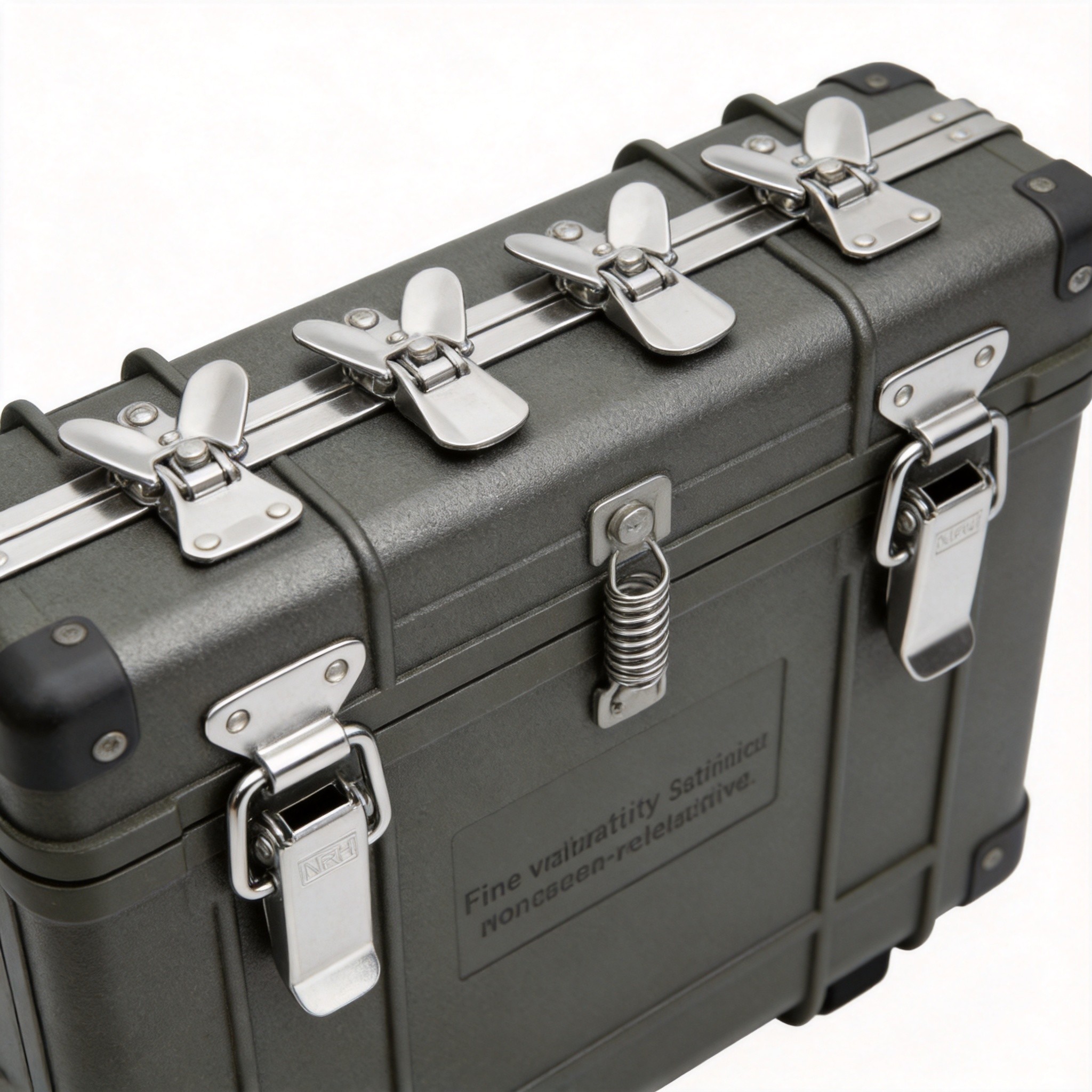 SUS304 stainless steel butterfly latch with vibratory satin finish mounted on industrial transport case