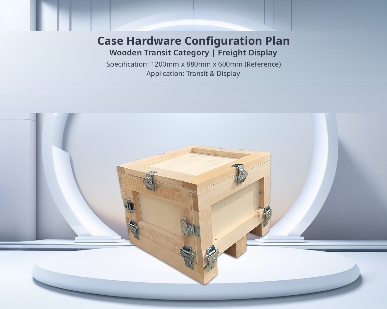 Butterfly latch and draw latch installed on wooden transit cases for freight and display applications