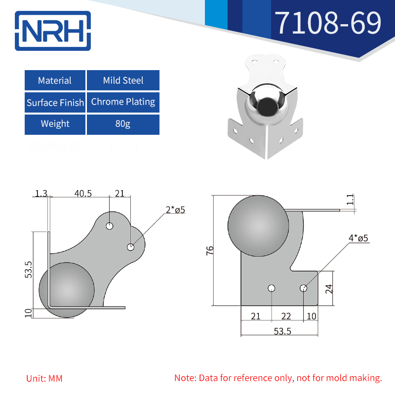 Ball Corner Protectors 7108-69-FE-CR - dimensions chart