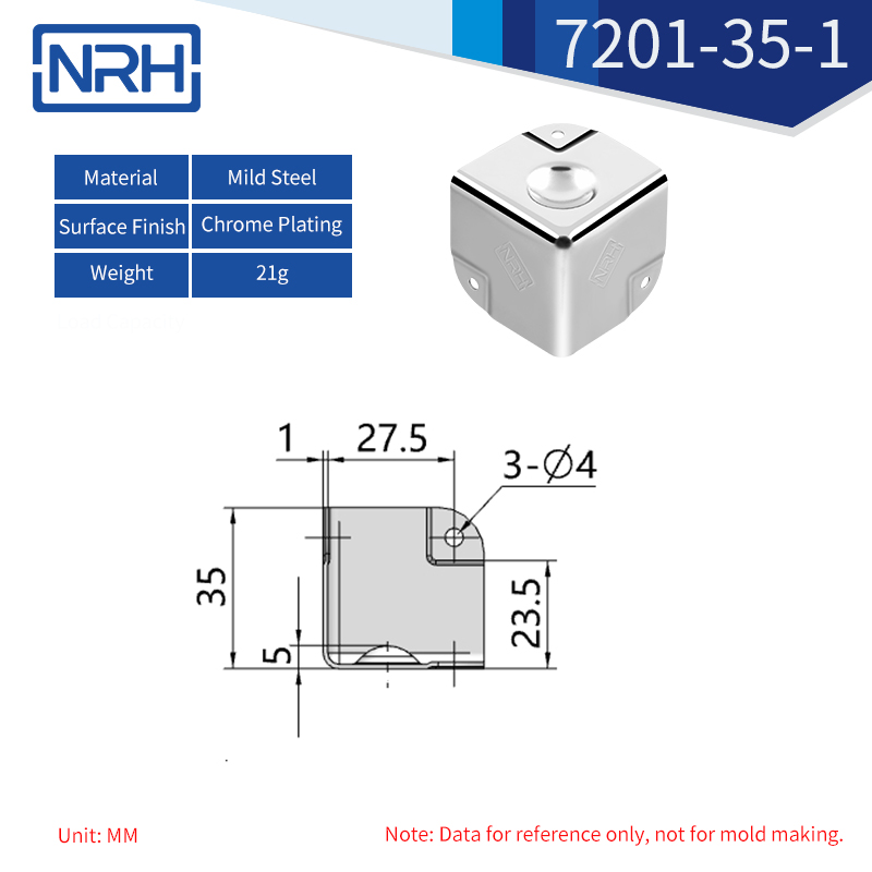 Triangular & Rounded Corner Protectors 7201-35-1-FE-CR - dimensions chart