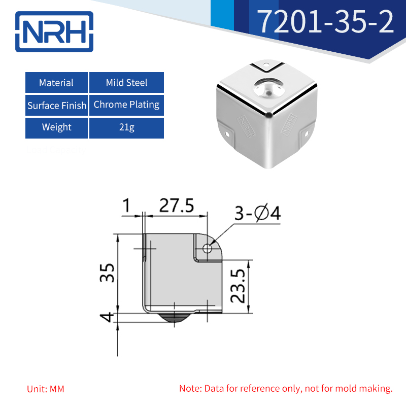 Triangular & Rounded Corner Protectors 7201-35-2-FE-CR - dimensions chart