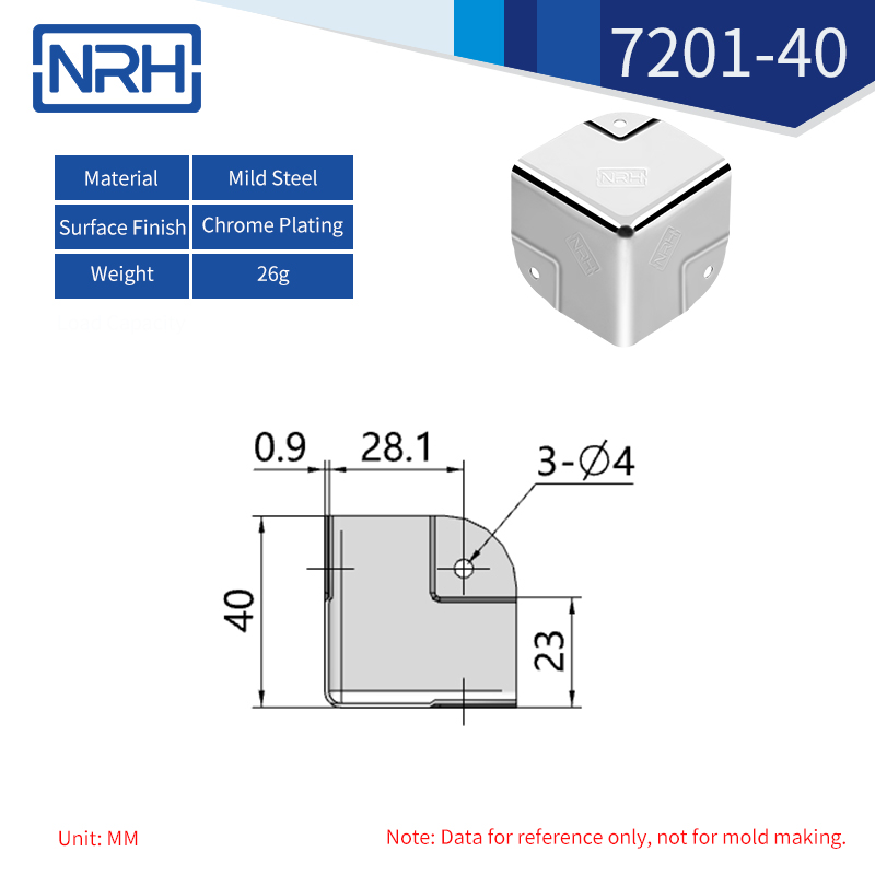 Triangular & Rounded Corner Protectors 7201-40-FE-CR - dimensions chart