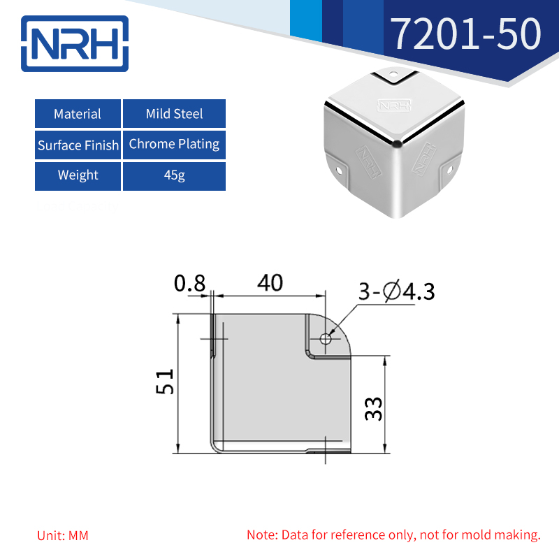 Triangular & Rounded Corner Protectors 7201-50-FE-CR - dimensions chart
