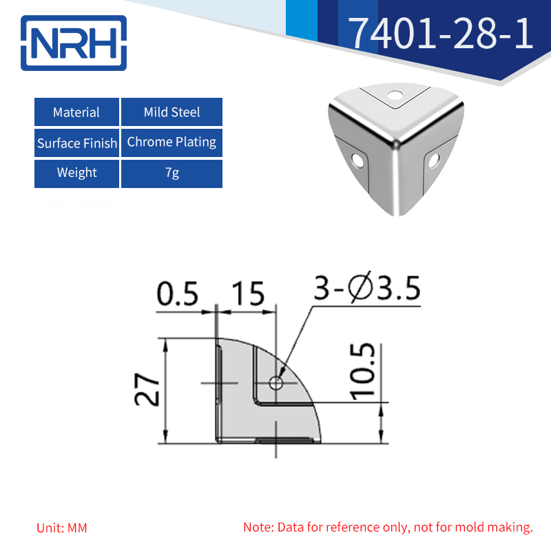 Triangular & Rounded Corner Protectors 7401-28-1-FE-CR - dimensions chart
